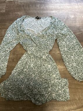 Charlotte Russe Sage Green Floral Long Sleeve Dress